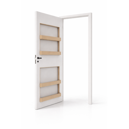 Porte gain de place avec étagères intégrées : un rangement malin, discret et toujours à portée de main.