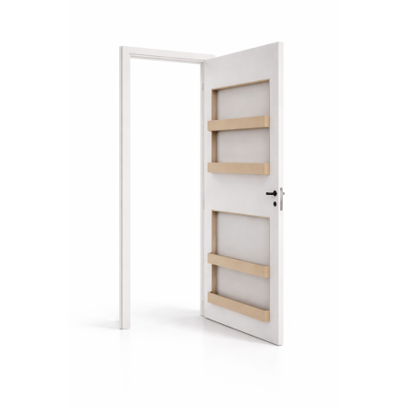 Porte gain de place avec étagères intégrées : un rangement malin, discret et toujours à portée de main.