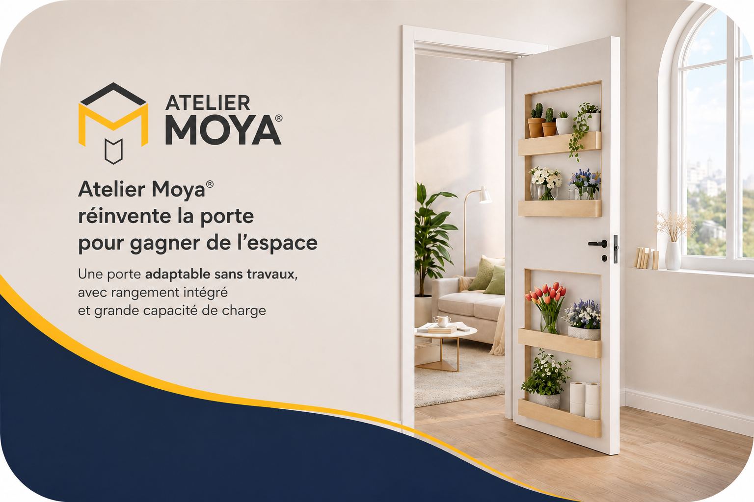 MOYA – Simple. Durable. Libérez l’espace avec la porte intérieure à rangement intégré. MDF teinté dans la masse, esthétique durable, adaptée à toutes les pièces.